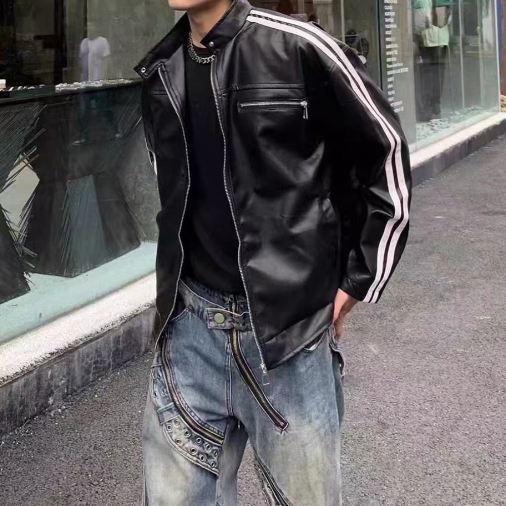 Chaqueta de cuero a rayas