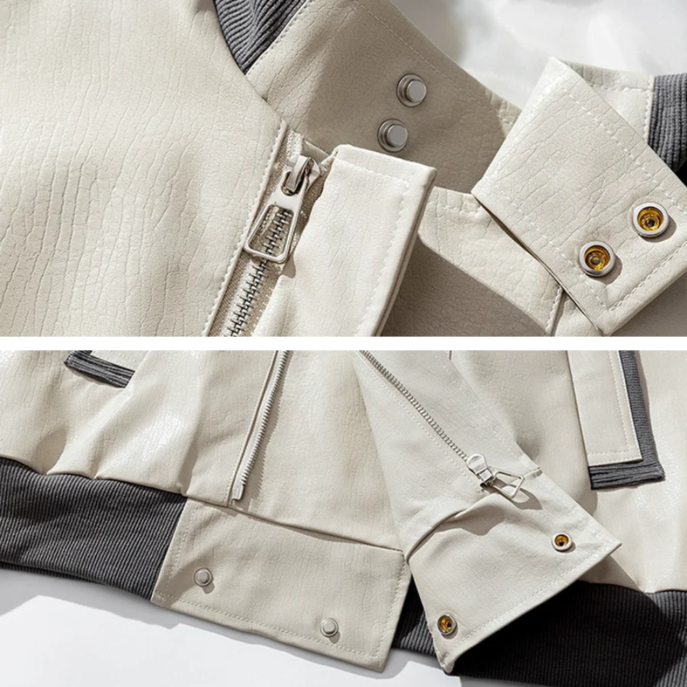 Chaqueta de lana con empalme de cuero sintético japonés
