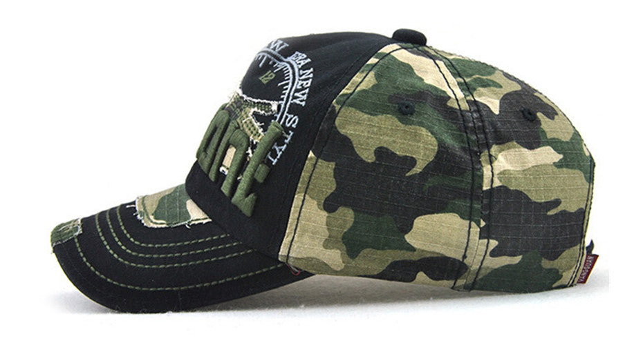 Gorra de béisbol de algodón con bordado desgastado y diseño de camuflaje Daxie