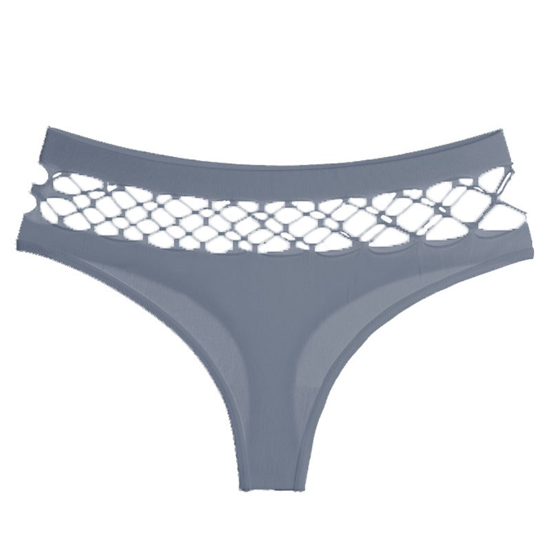 Hollow Out Middle-waist Mesh Thong For Women