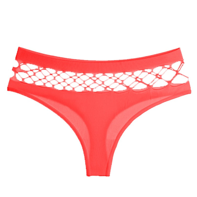 Hollow Out Middle-waist Mesh Thong For Women