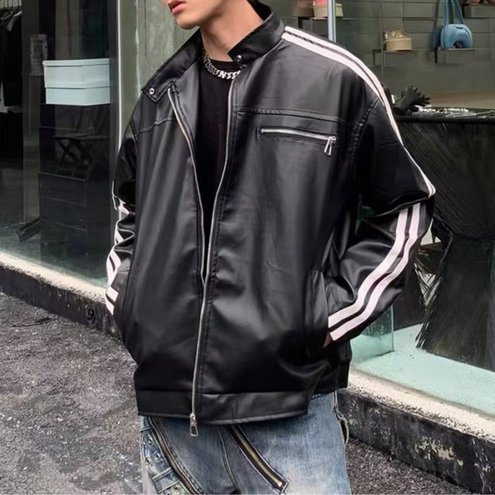 Chaqueta de cuero a rayas