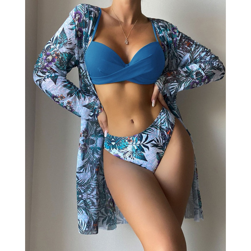 Floral Twist Low Waist Bikini Set Cover Up For Women