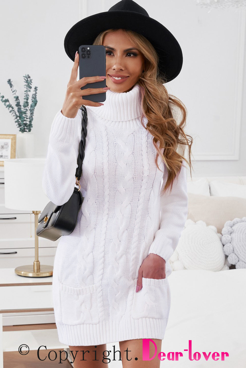 Olive Cowl Neck Cable Knit Sweater Dress