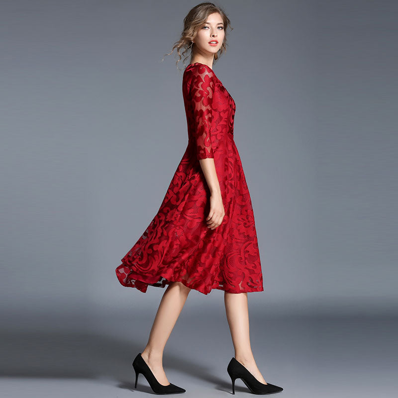 Spring England Style Luxury Elegant Slim Ladies Party Dress