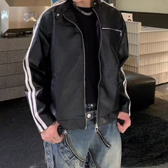 Chaqueta de cuero a rayas