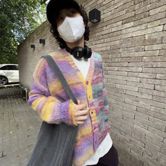 Einfache und trendige gestreifte Gradienten" Strickjacke