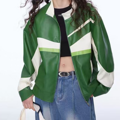 chaqueta de cuero con bloques de color
