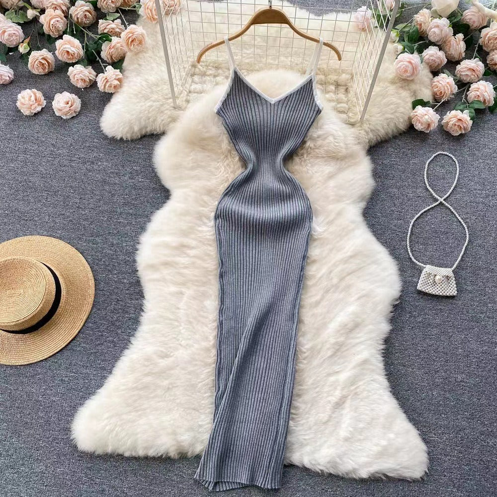 Sexy Package Hips Slim Elastic Knit Bodycon Dress Female