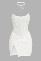 Strapless Corset Ruched Bodycon Slit Mini Dresses