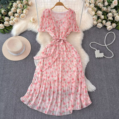 A-line pleated floral dress