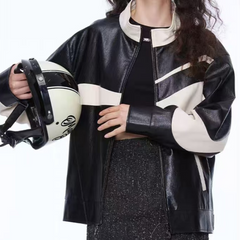 chaqueta de cuero con bloques de color