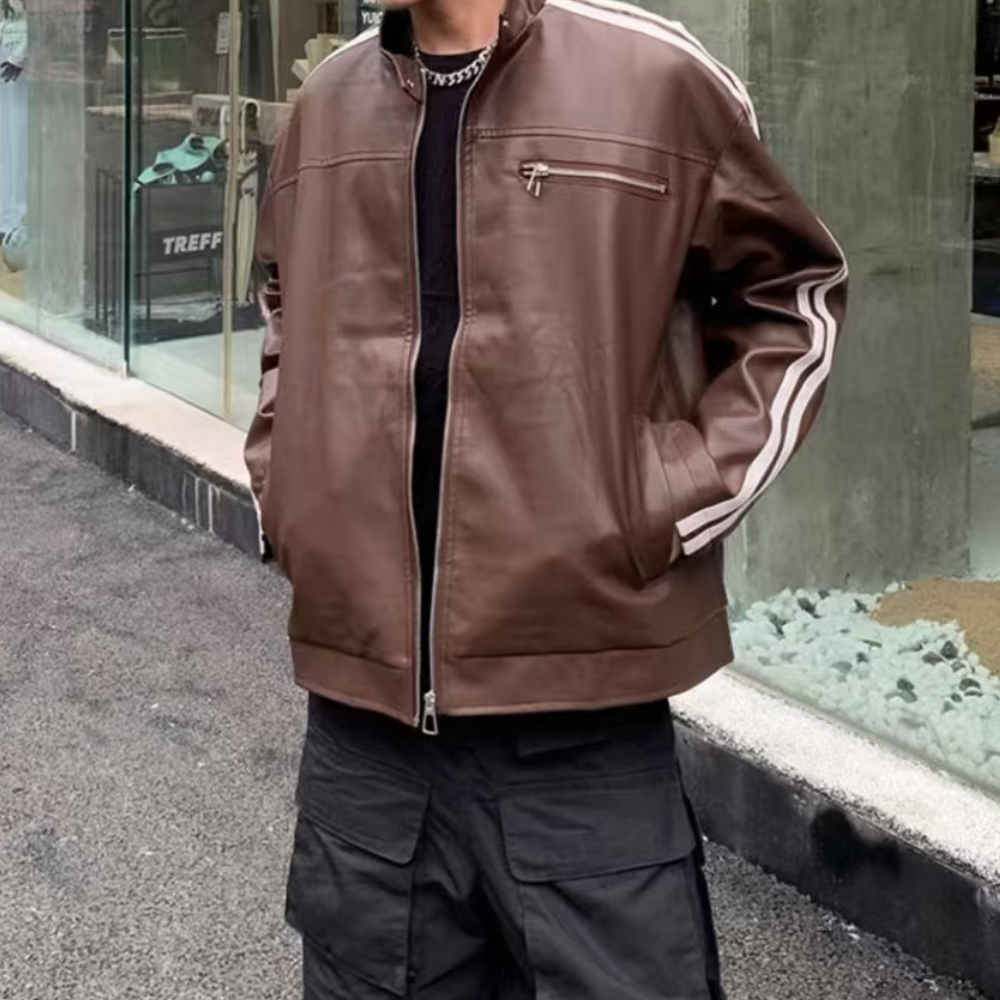 Chaqueta de cuero a rayas