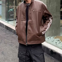 Chaqueta de cuero a rayas