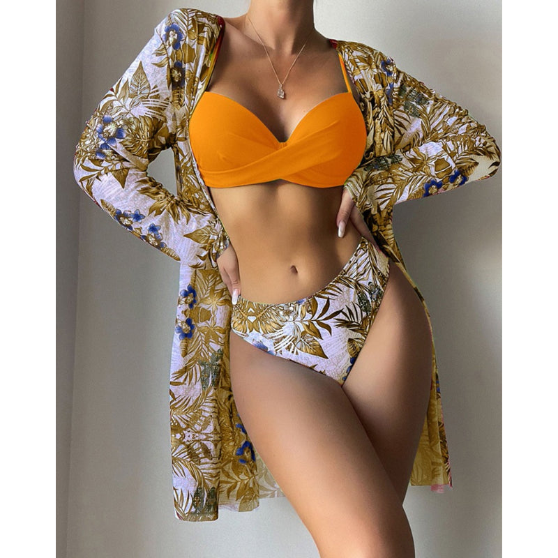 Conjunto de bikini de cintura baja con estampado floral para mujer