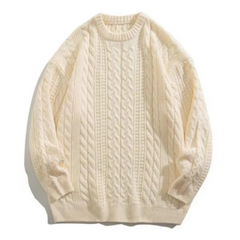 Solid Color Woven Pattern Knit Sweater