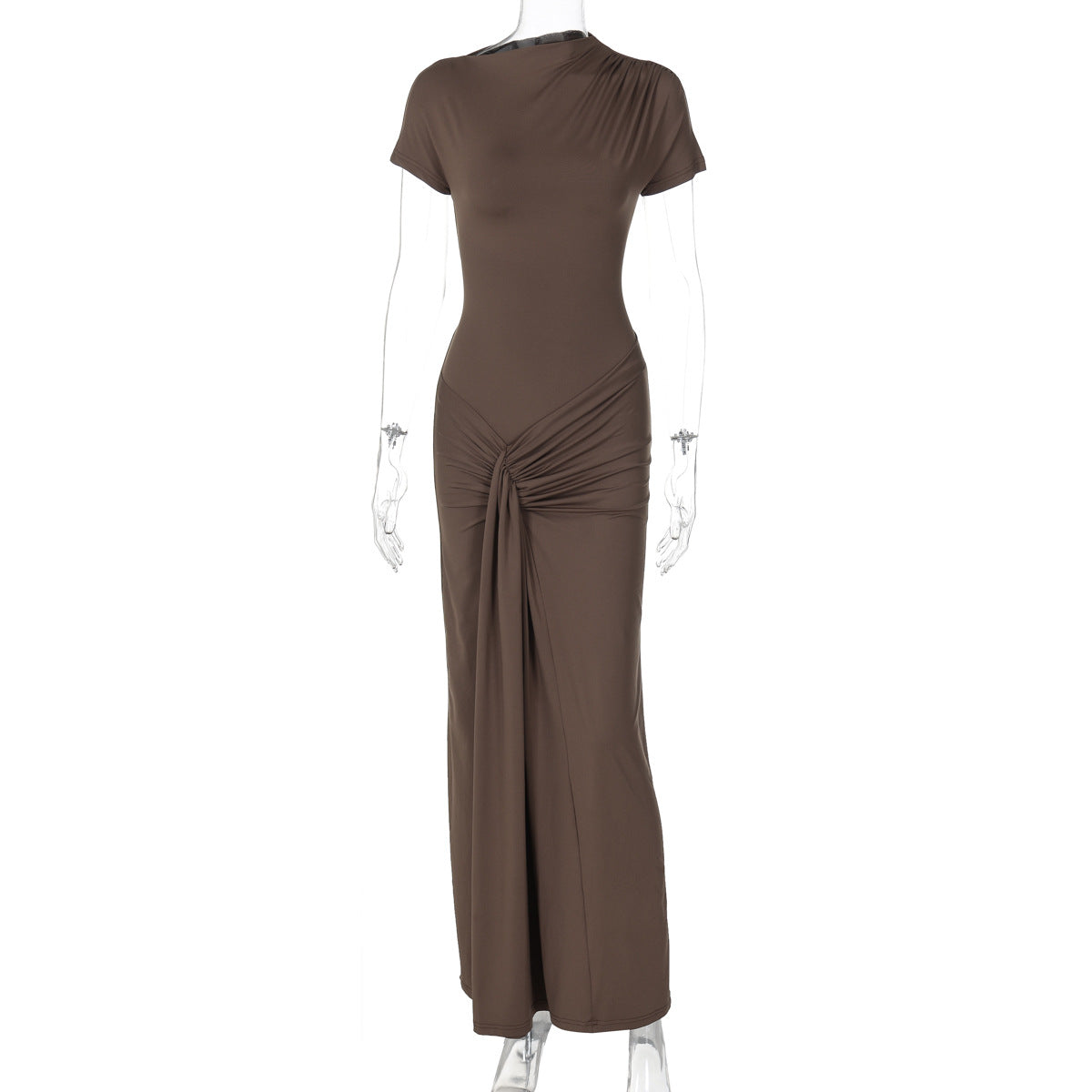 Autumn product temperament slim fit pleated lace up short sleeved dress