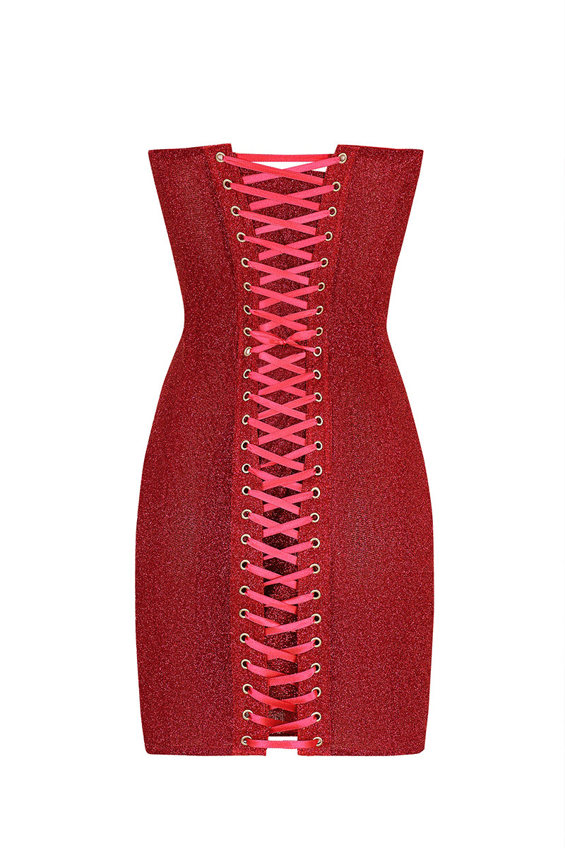 Sweetheart Neckline Strapless Back Lace Up Bodycon Mini Dresses - Red
