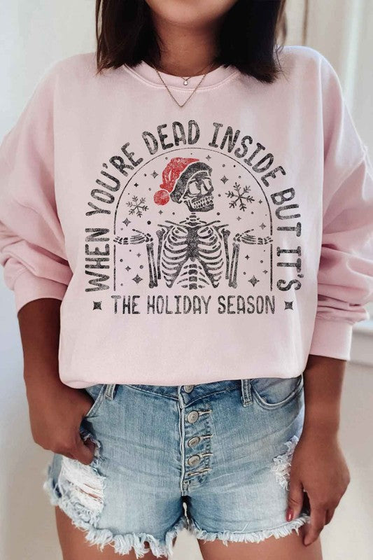 SUDADERA DE TALLA GRANDE CON GRÁFICO DE ESQUELETO NAVIDEÑO