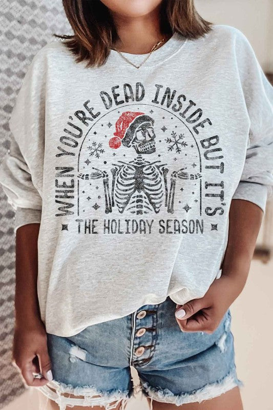 SUDADERA DE TALLA GRANDE CON GRÁFICO DE ESQUELETO NAVIDEÑO