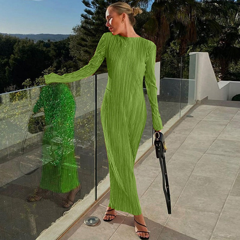 Elegant Bodycon Dress O Neck Flare Sleeves Long Dresses Holiday Vestidos