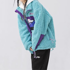 Sherpa-Mantel mit Mountains-Patchwork