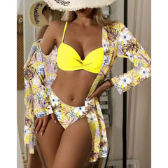 Floral Twist Low Waist Bikini Set Cover Up For Women