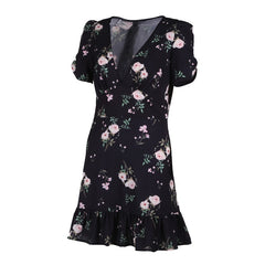 Women Mini Boho Floral Dress Beach Short Sleeve V neck Evening Party bohemian beach dress