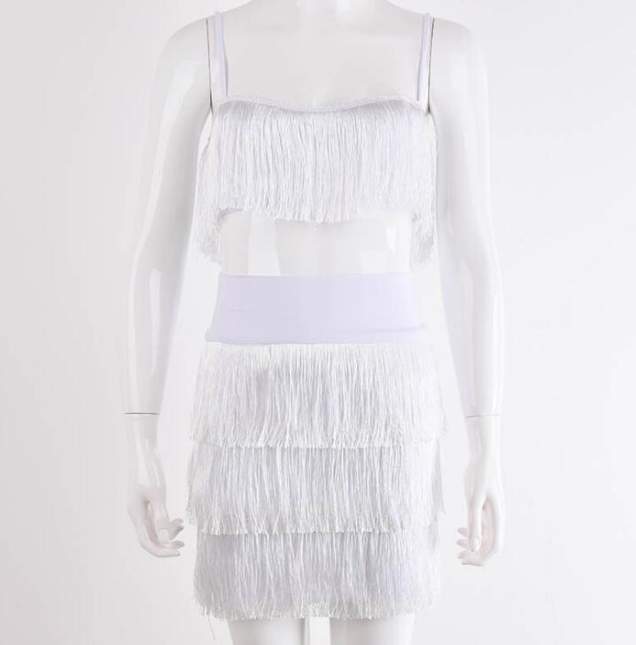 Tassel Strapless Sexy Two Pieces Set Bandage Dress