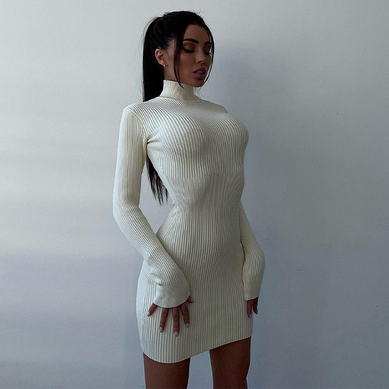 hollow out sexy tight fitting short woolen dress