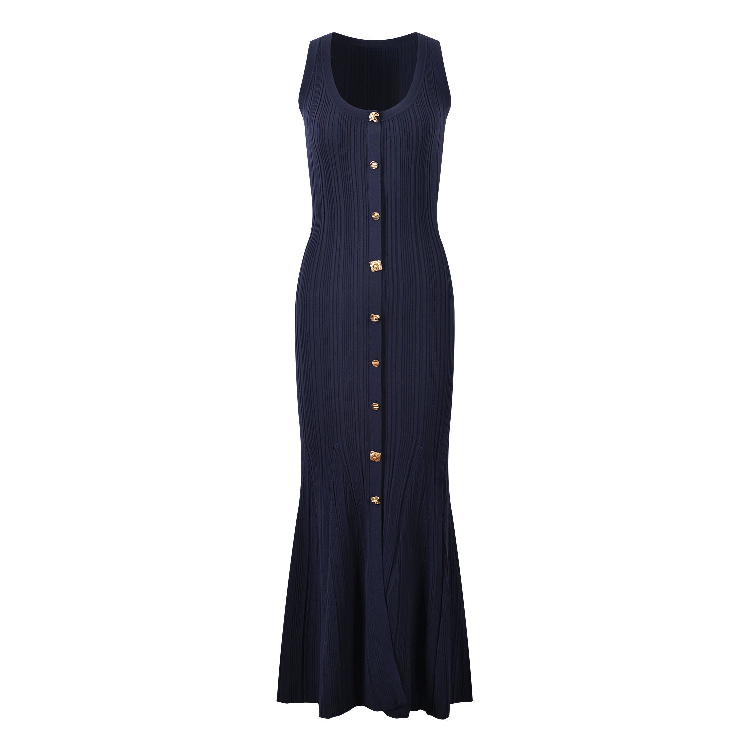 French socialite temperament elegant slim fit and slimming round neck single breasted sleeveless knitted dress long skirt