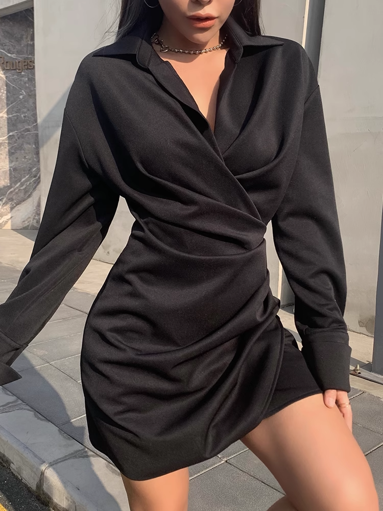 v-neck shirt black dress