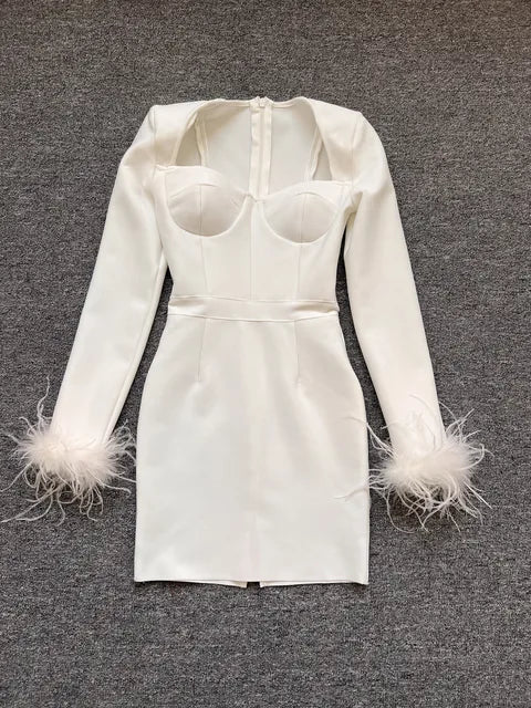 Black White Red Pink Blue Dusty Pink Bandage Feathers Dress