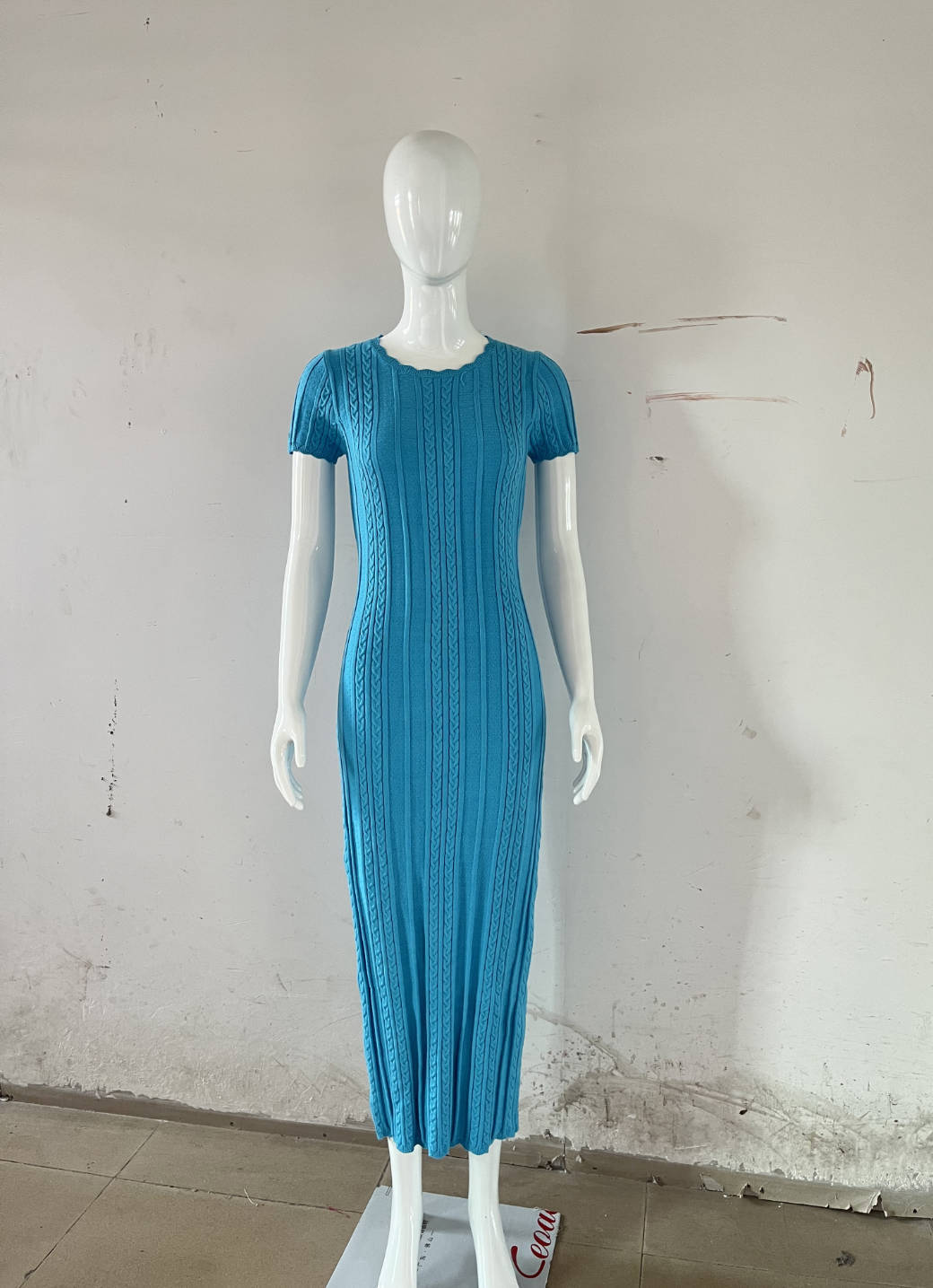 Rabbit velvet core spun yarn thin short sleeved knitting long dress casual waist Fried Dough Twists dress