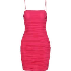 Pleated tight stretch mesh suspender dress