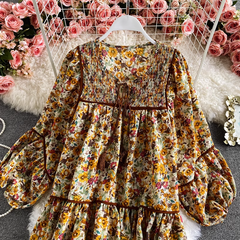 Retro loose square neck floral dress