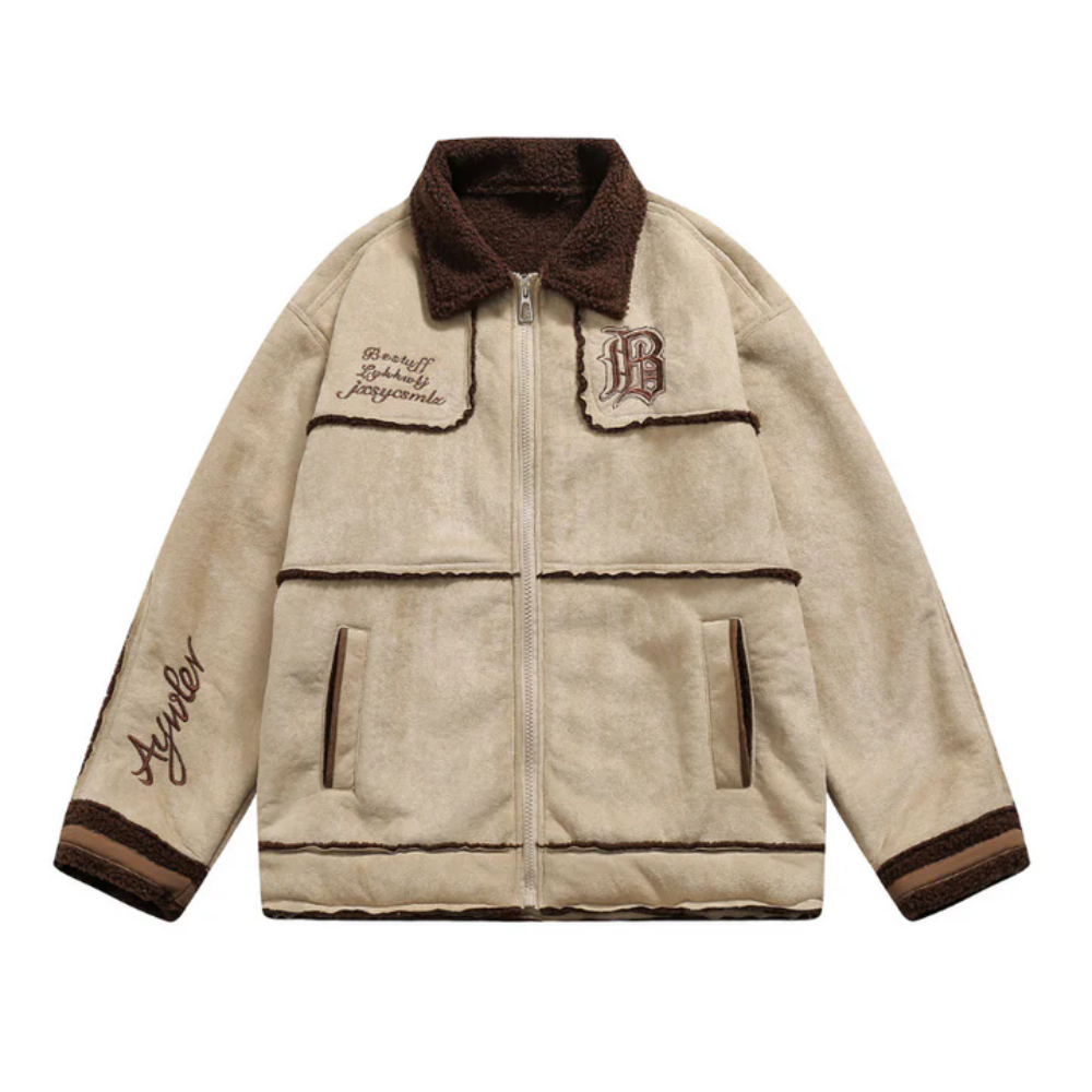 Vintage Wildleder Stickerei Lamm Plüsch Mantel