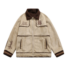 Vintage Wildleder Stickerei Lamm Plüsch Mantel