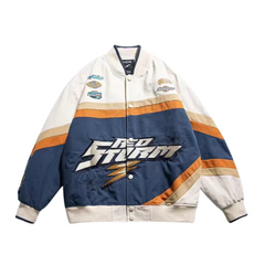 Chaqueta de moto con bordado de letras