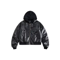 chaqueta de cuero con capucha