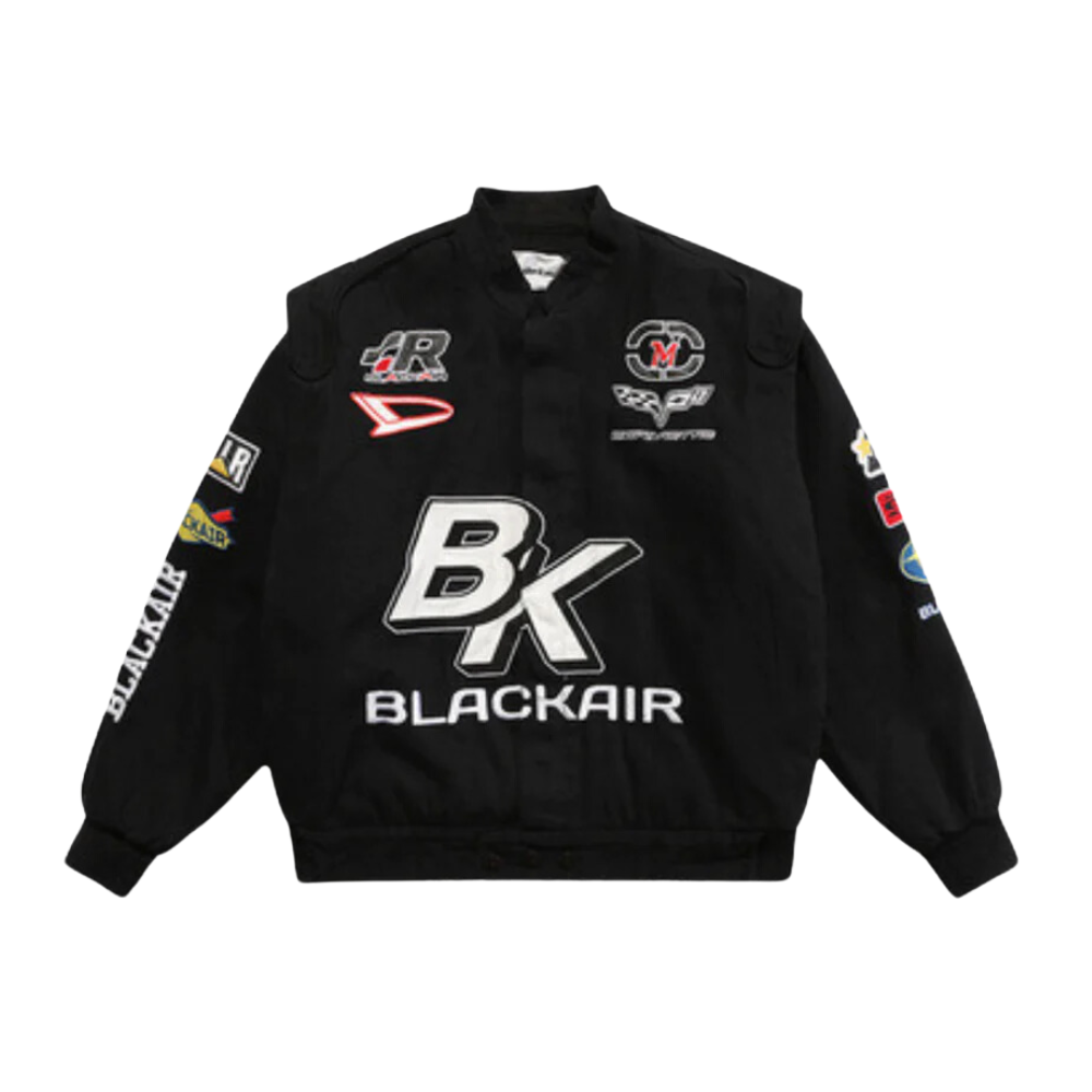 Chaqueta de moto con estampado de letras retro