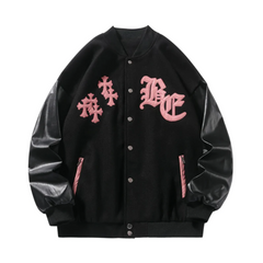 Chaqueta de béisbol con bordados de cruz estilo hip hop vintage