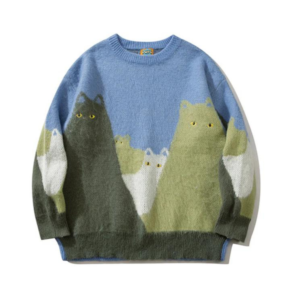 Süßer Pullover mit Katzen-Farbblock