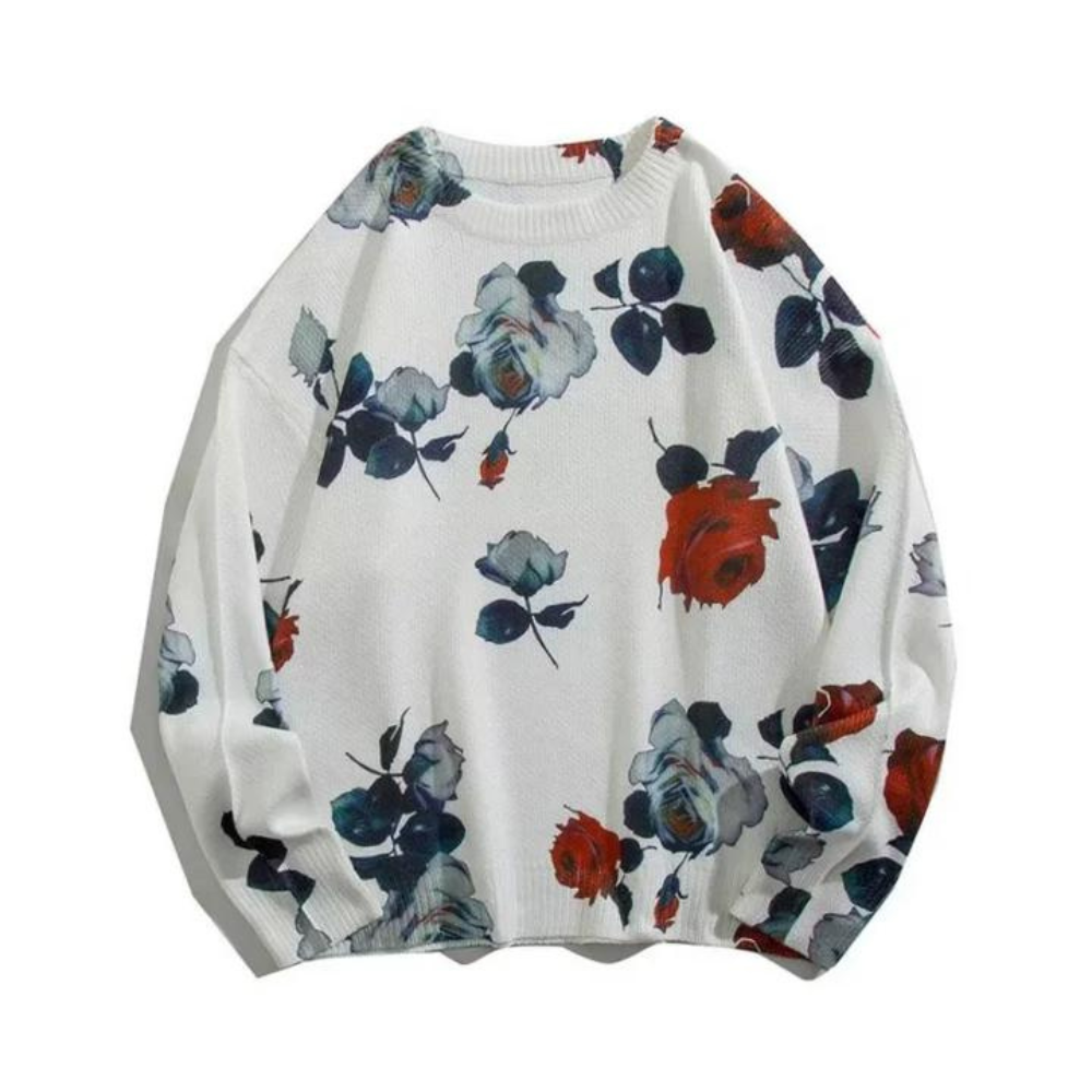 Vintage Crewneck Rose Knit Sweater