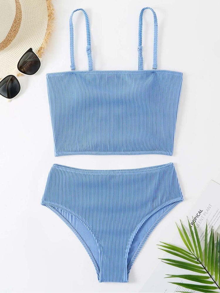 Conjunto de bikini tipo chaleco con canalé liso