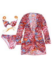 Halter Bikini With Long Sleeve Beach Cover Up