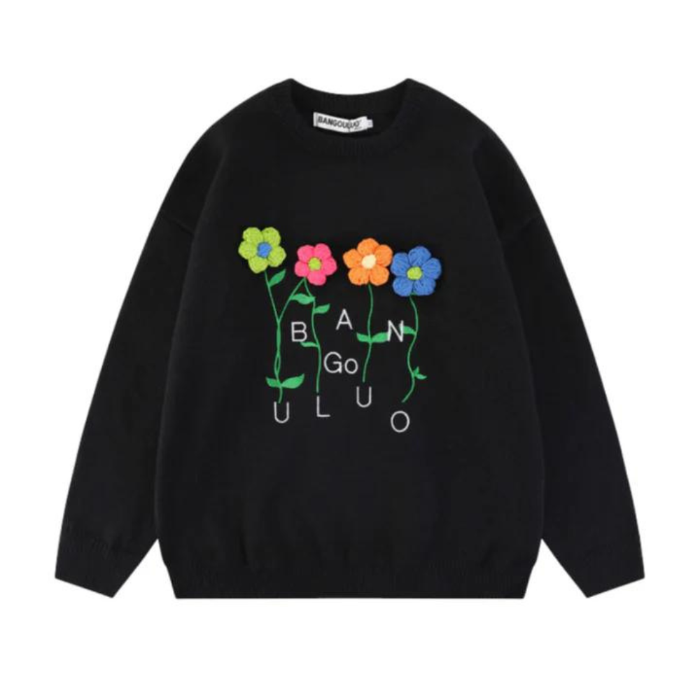 Süßes Sweatshirt mit 3D Blumen Buchstaben