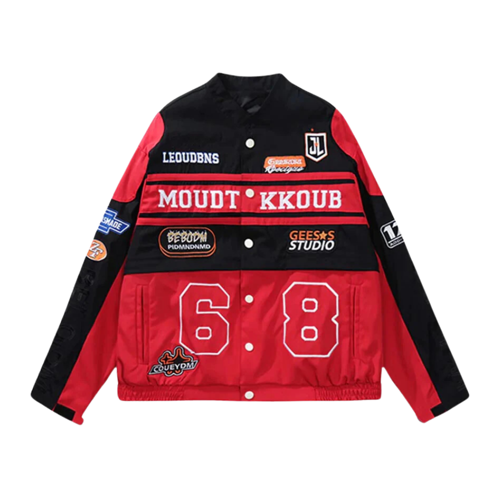 Chaqueta de motociclista con traje de béisbol