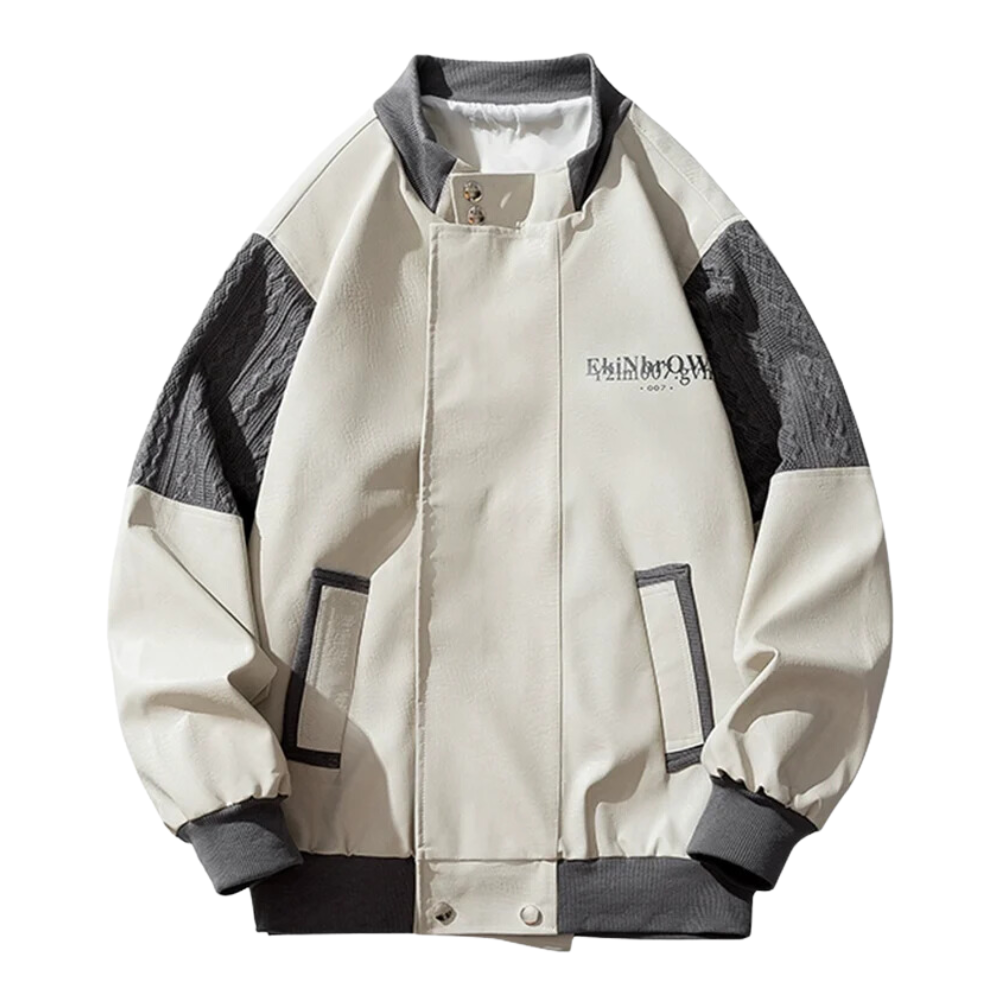 Chaqueta de lana con empalme de cuero sintético japonés