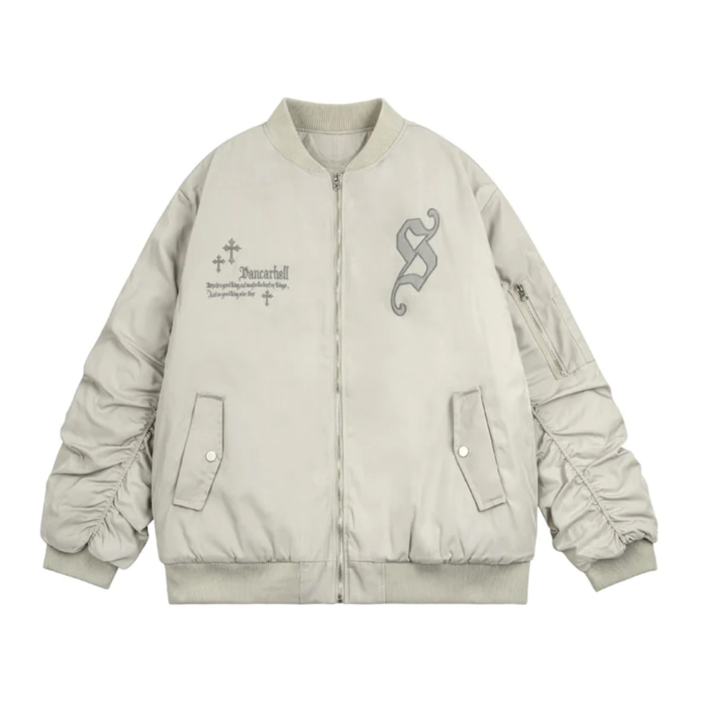 Chaqueta de béisbol con cremallera y bordado urbano